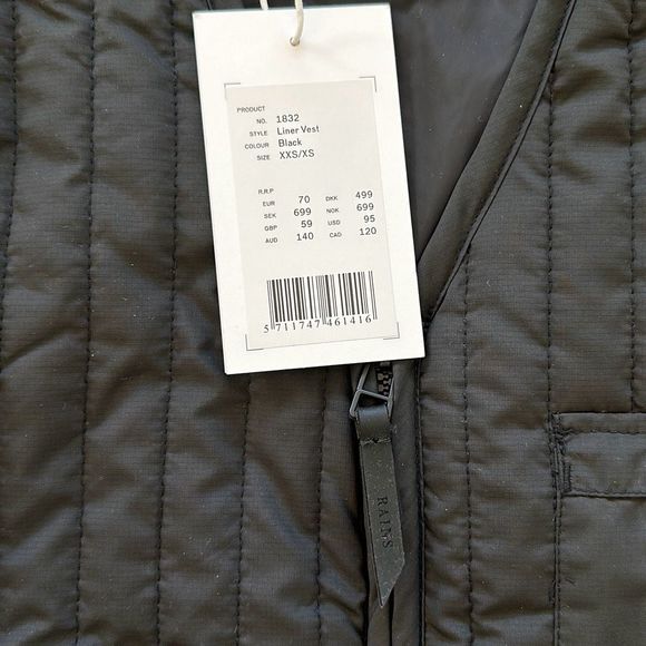 Rains Unisex Liner Vest Black Size XXS/XS - Picture 3 of 9